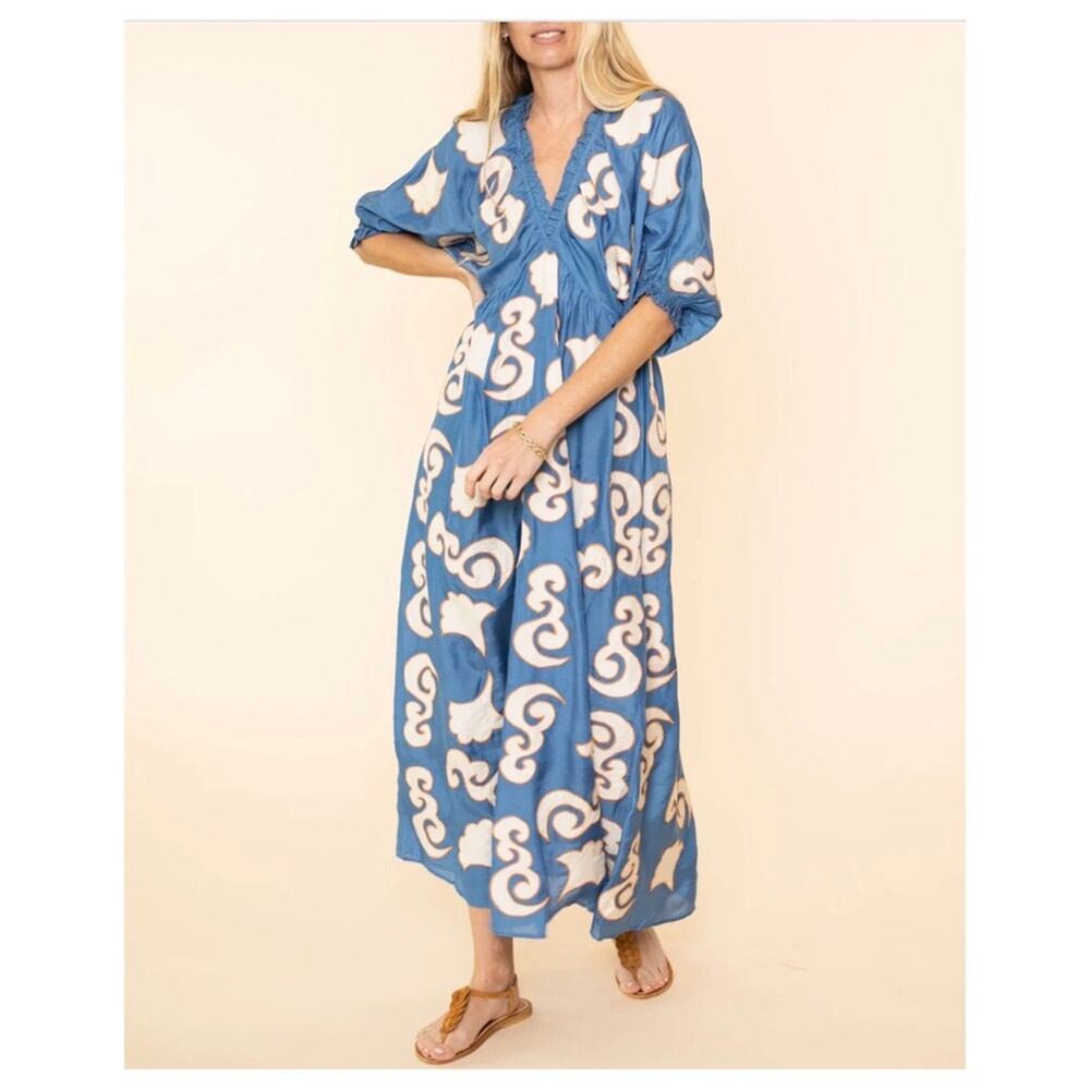 NWT CHUFY Gagan Sky Lucia Patch Embroidered Maxi Dress Size Large - Picture 4 of 12